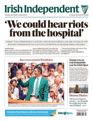 Prima pagina Irish Independent di oggi - Quotidiano estero