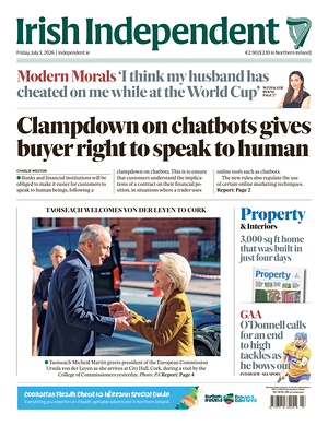 Prima pagina Irish Independent di oggi - Quotidiano estero