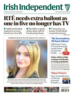 Prima pagina Irish Independent di oggi - Quotidiano estero