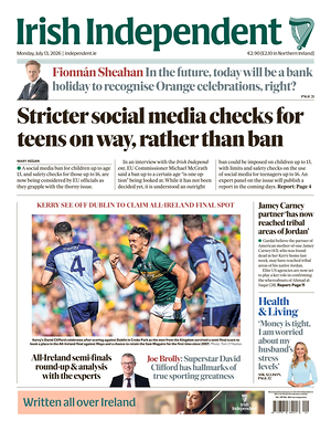 Prima pagina Irish Independent di oggi - Quotidiano estero