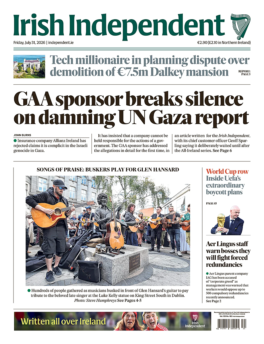Portada Irish Independent de hoy - Quiosco 31 julio 2026