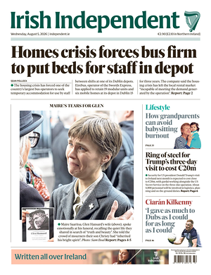 Prima pagina Irish Independent di oggi - Quotidiano estero