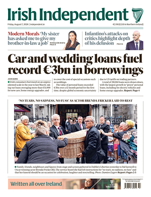 Prima pagina Irish Independent di oggi - Quotidiano estero