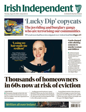 Prima pagina Irish Independent di oggi - Quotidiano estero