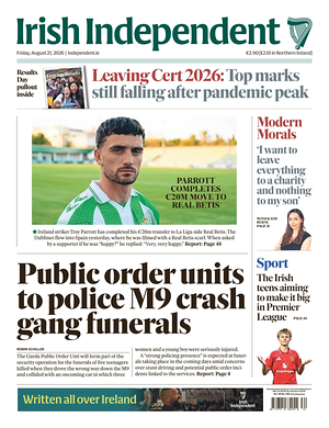 Prima pagina Irish Independent di oggi - Quotidiano estero