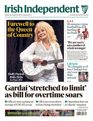 Prima pagina Irish Independent di oggi - Quotidiano estero
