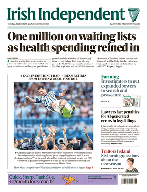 Prima pagina Irish Independent di oggi - Quotidiano estero