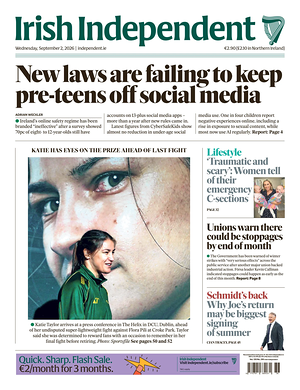 Prima pagina Irish Independent di oggi - Quotidiano estero