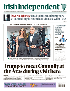 Prima pagina Irish Independent di oggi - Quotidiano estero