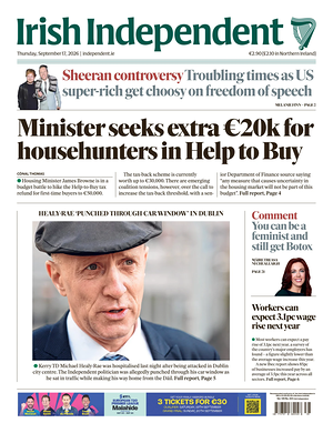 Prima pagina Irish Independent di oggi - Quotidiano estero