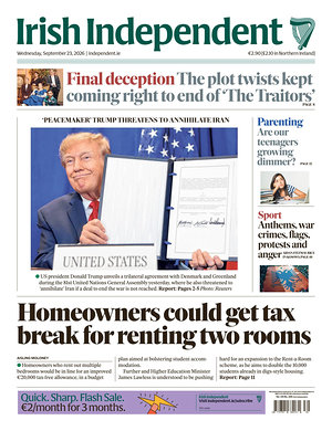 Prima pagina Irish Independent di oggi - Quotidiano estero