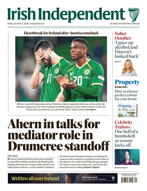 Prima pagina Irish Independent di oggi - Quotidiano estero