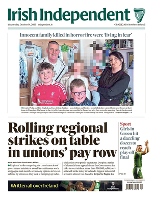 Prima pagina Irish Independent di oggi - Quotidiano estero