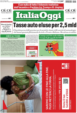 Prima pagina ItaliaOggi di oggi - Quotidiano finanza