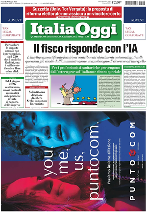 Prima pagina ItaliaOggi di oggi - Quotidiano finanza