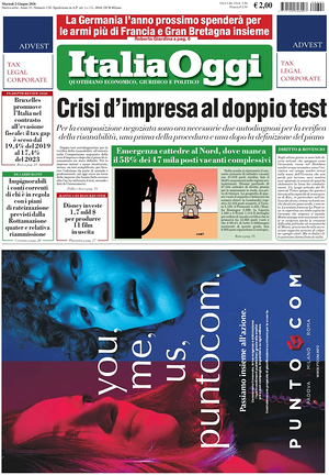 Prima pagina ItaliaOggi di oggi - Quotidiano finanza
