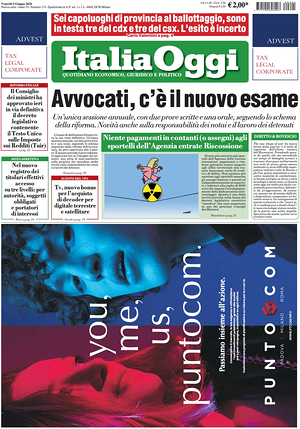 Prima pagina ItaliaOggi di oggi - Quotidiano finanza
