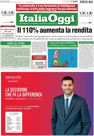 Prima pagina ItaliaOggi di oggi - Quotidiano finanza