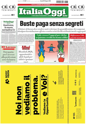 Prima pagina ItaliaOggi di oggi - Quotidiano finanza