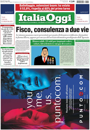 ItaliaOggi prima pagina