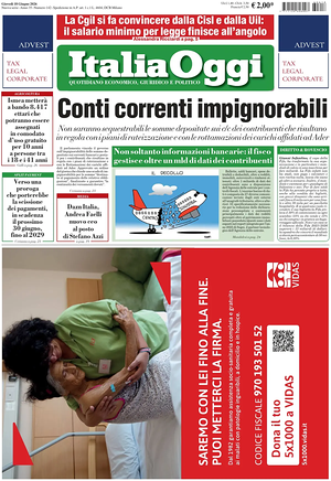 Prima pagina ItaliaOggi di oggi - Quotidiano finanza