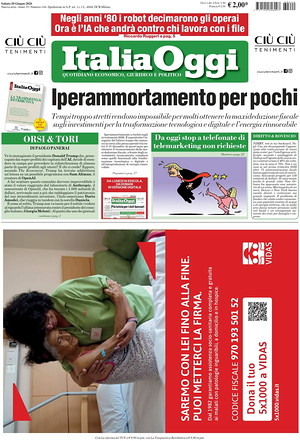 Prima pagina ItaliaOggi di oggi - Quotidiano finanza