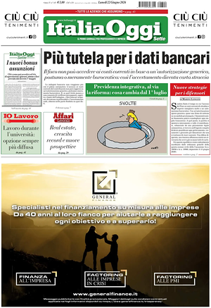 Prima pagina ItaliaOggi di oggi - Quotidiano finanza