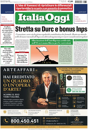 Prima pagina ItaliaOggi di oggi - Quotidiano finanza