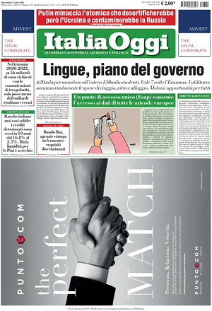 Prima pagina ItaliaOggi di oggi - Quotidiano finanza