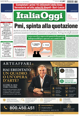 Prima pagina ItaliaOggi di oggi - Quotidiano finanza