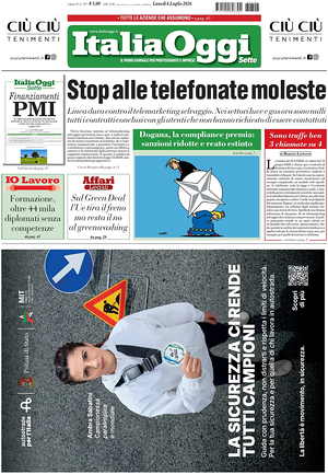 Prima pagina ItaliaOggi di oggi - Quotidiano finanza