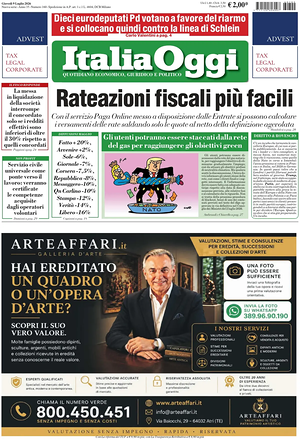 Prima pagina ItaliaOggi di oggi - Quotidiano finanza