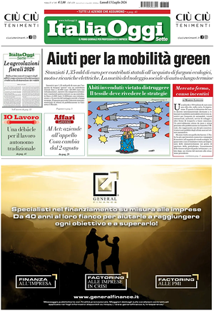 Prima pagina ItaliaOggi di oggi - Quotidiano finanza