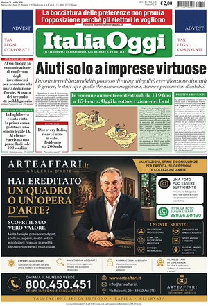 Prima pagina ItaliaOggi di oggi - Quotidiano finanza