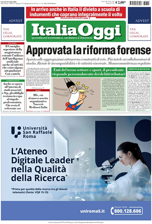 Prima pagina ItaliaOggi di oggi - Quotidiano finanza