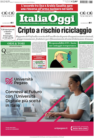 Prima pagina ItaliaOggi di oggi - Quotidiano finanza