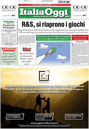 Prima pagina ItaliaOggi di oggi - Quotidiano finanza
