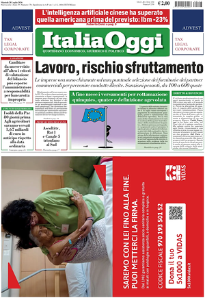 Prima pagina ItaliaOggi di oggi - Quotidiano finanza