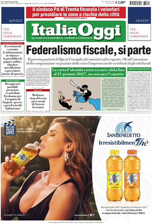 Prima pagina ItaliaOggi di oggi - Quotidiano finanza