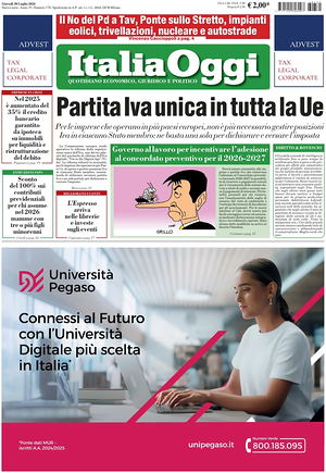 Prima pagina ItaliaOggi di oggi - Quotidiano finanza