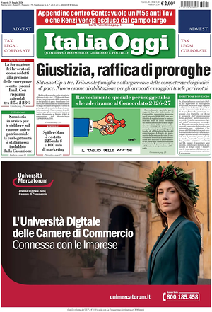 Prima pagina ItaliaOggi di oggi - Quotidiano finanza