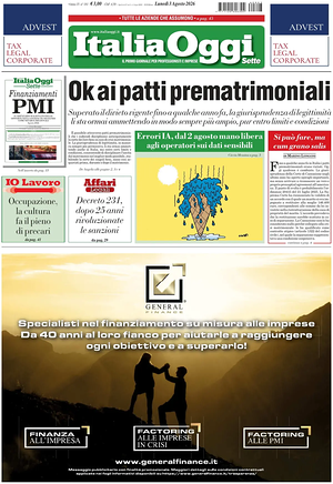 Prima pagina ItaliaOggi di oggi - Quotidiano finanza