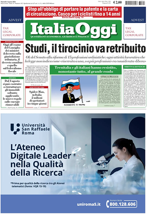 Prima pagina ItaliaOggi di oggi - Quotidiano finanza