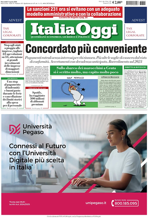 Prima pagina ItaliaOggi di oggi - Quotidiano finanza