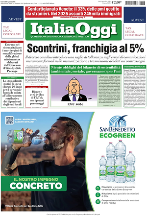 Prima pagina ItaliaOggi di oggi - Quotidiano finanza