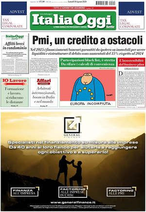 Prima pagina ItaliaOggi di oggi - Quotidiano finanza