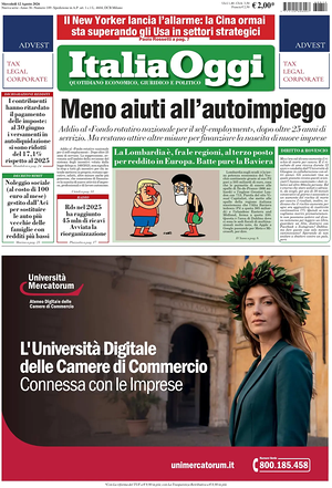 Prima pagina ItaliaOggi di oggi - Quotidiano finanza