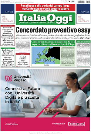Prima pagina ItaliaOggi di oggi - Quotidiano finanza