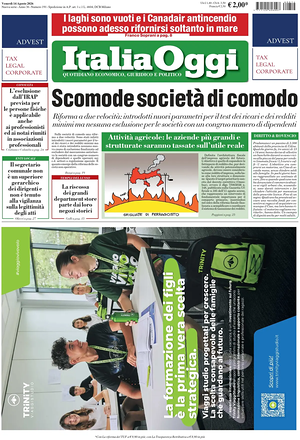 Prima pagina ItaliaOggi di oggi - Quotidiano finanza