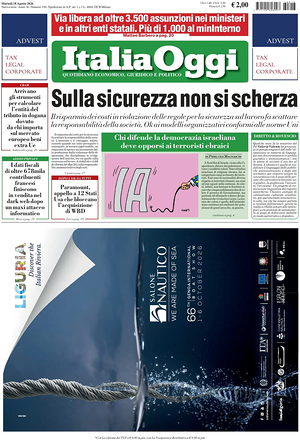 Prima pagina ItaliaOggi di oggi - Quotidiano finanza
